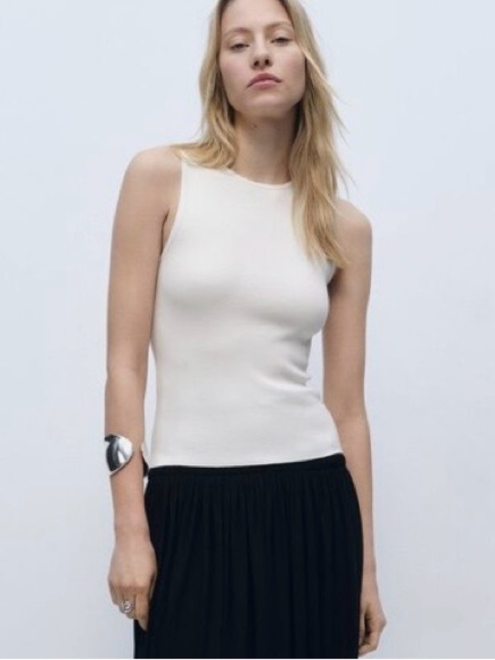 Mango Cream Ribbed High-Neck Tank Top